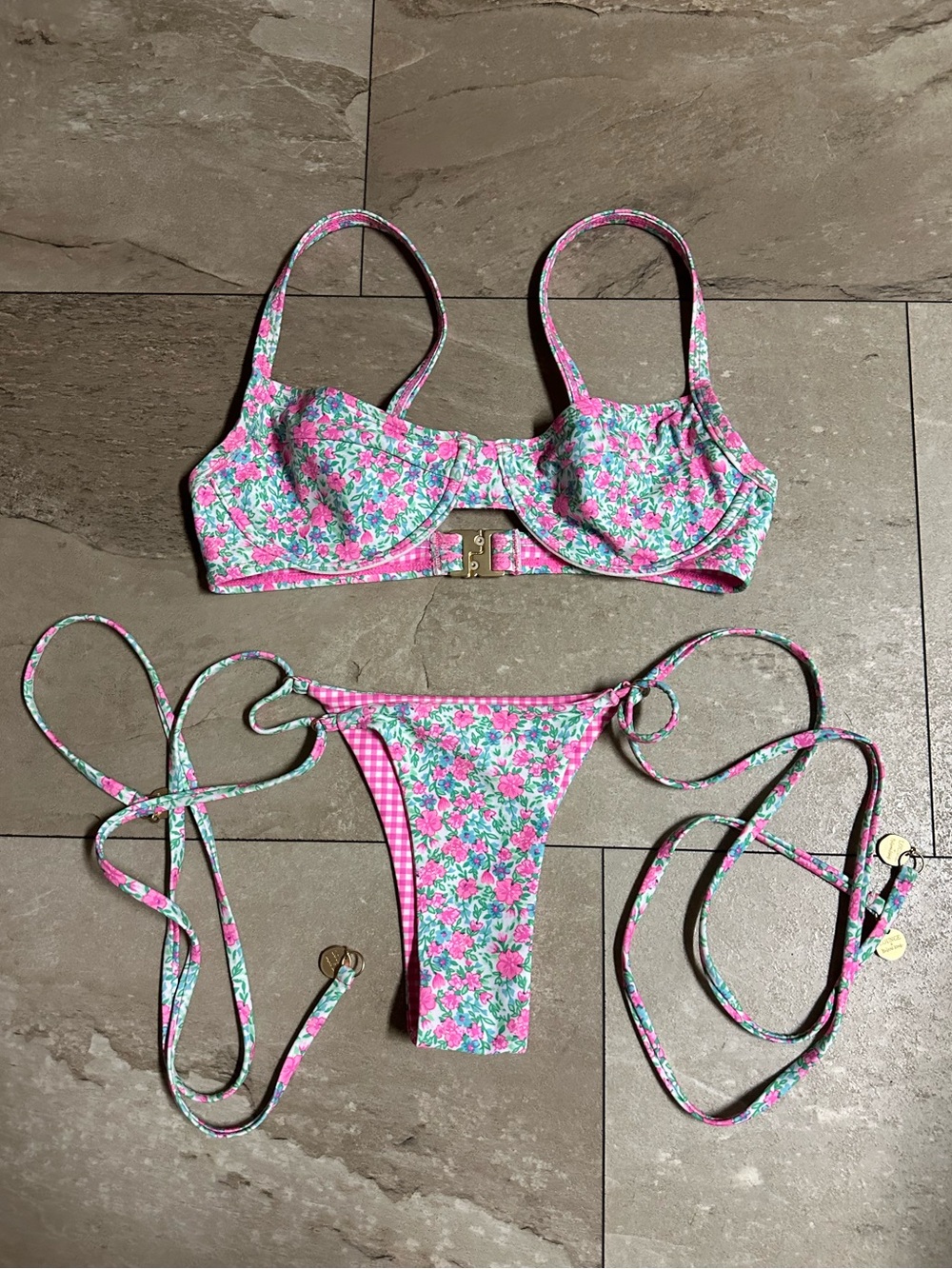 Kulani Kinis x Lounge Floral Checkered Bikini Set